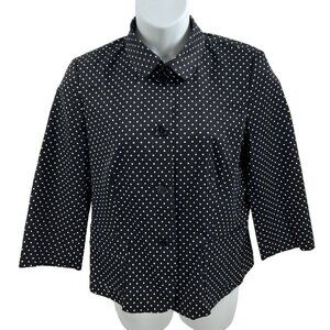 Talbots Womens 16 Black White Polka Dot Button Front 3/4 Sleeve Pockets Blazer